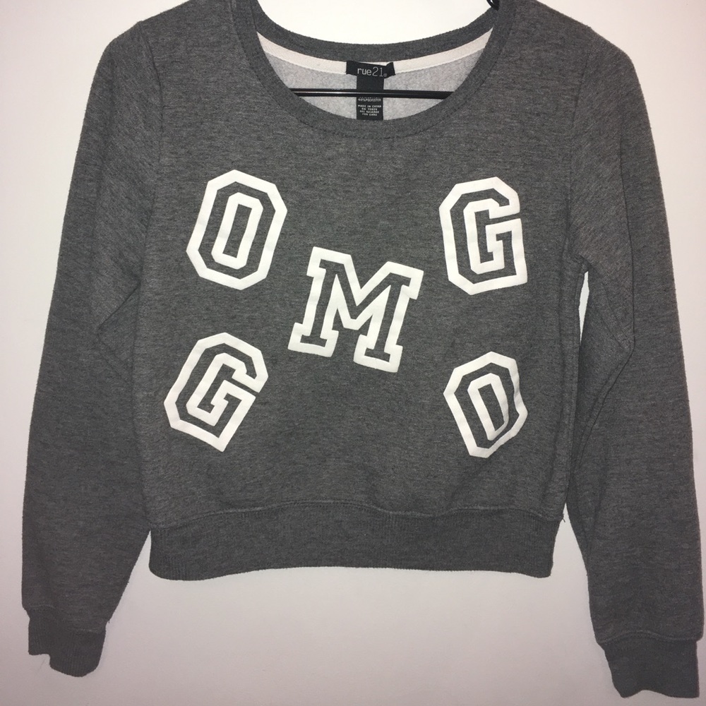 Grey OMG GO crop top sweater. Fits snug.